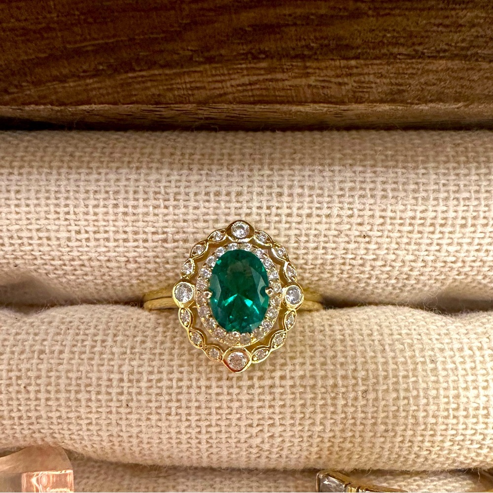Victorian Style Emerald Ring in 14K Gold Vermeil